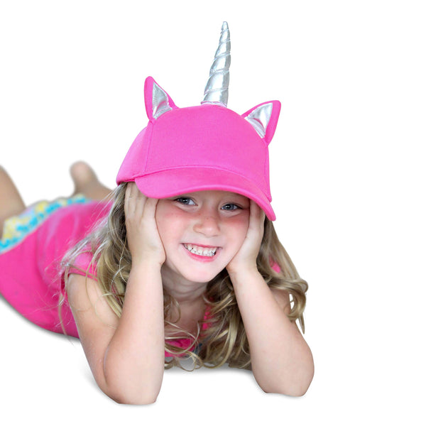 Girls Unicorn Hat - Pink Unicorn Baseball Cap for Little Girls with Silver Unicorns Horn