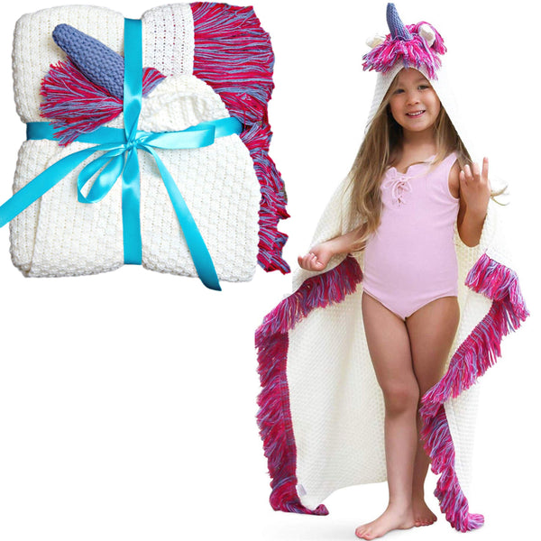 Unicorn Blanket for Kids - Girls Wearable Hooded Blanket Kids & Toddler Unicorn Gifts, Pink Purple with Purple Unicorn Horn