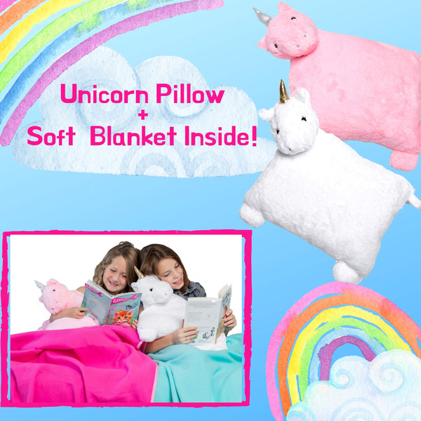 Unicorn Pillow - Kids Travel Pillow and Fleece Blanket Set